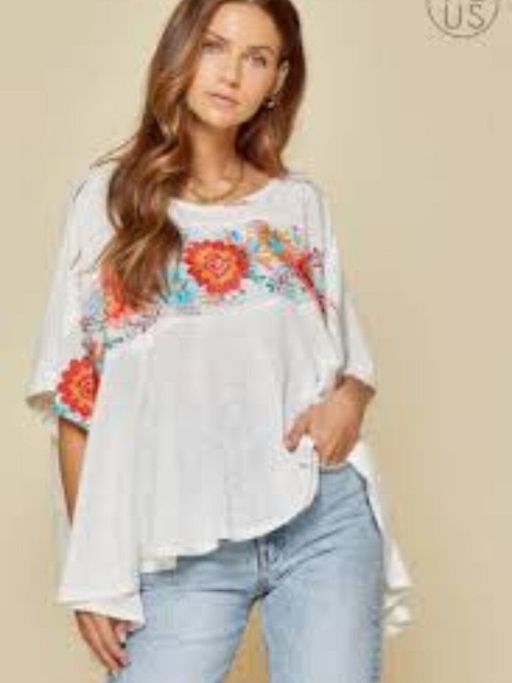 Savanna Jane Floral Embroidered Poncho Peasant Top M/L